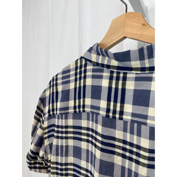 BAUM UND PFERDGARTEN 34 Plaid Moanna Button Shirt Short Sleeve Silk Viscose Blue - Picture 6 of 10